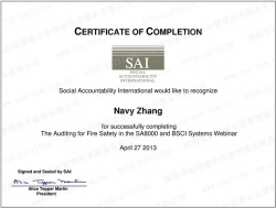 SA80000認證證書